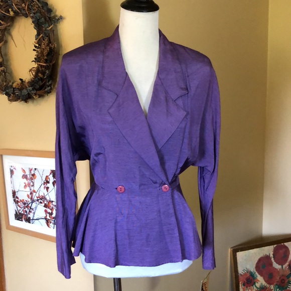 Vintage 90s CHRISTINE DAVID Size 10 Peplum 2-Button Blazer Top Vivid Purple NEW - Picture 1 of 16